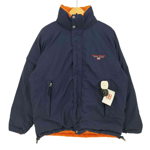 ポロスポーツラルフローレン POLO SPORT RALPH LAUREN 90s ロゴ刺繍 リバーシブルダウンジャケット 裾ドローコード メンズ import:L